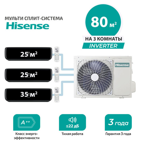 Мульти сплит система Hisense AMS-09UW4RVETG00(B)x2 + AMS-12UW4RVETG00(B)/ AMW4-27U4RJC (комплект)