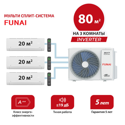 Мульти сплит система Funai RAM-I-SG25HP.W02/Sx3/ RAM-I-3OK80HP.01/U (комплект)
