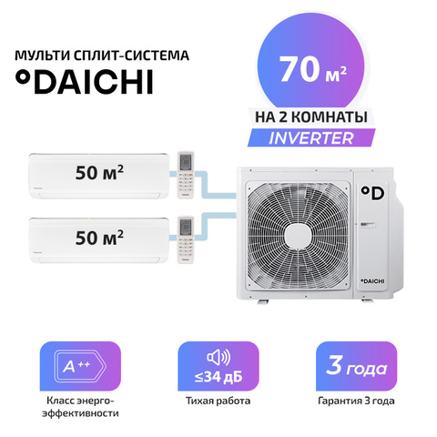 Мульти сплит система Daichi ICE50AVQS1R-1x2 / DF70A3MS1R (комплект)
