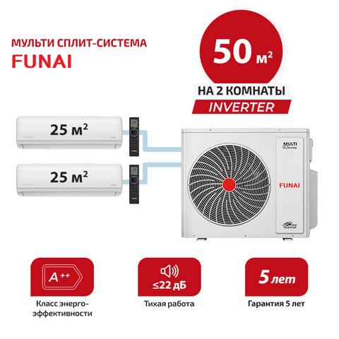 Мульти сплит система Funai RAM-I-DA30HP.W01/Sx2/ RAM-I-2KG55HP.01/U (комплект)