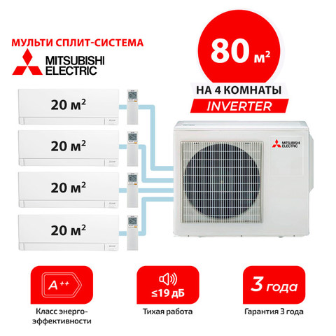 Инверторный кондиционер Mitsubishi Electric MSZ-AY20VGK(P)x4/ MXZ-4F80VF