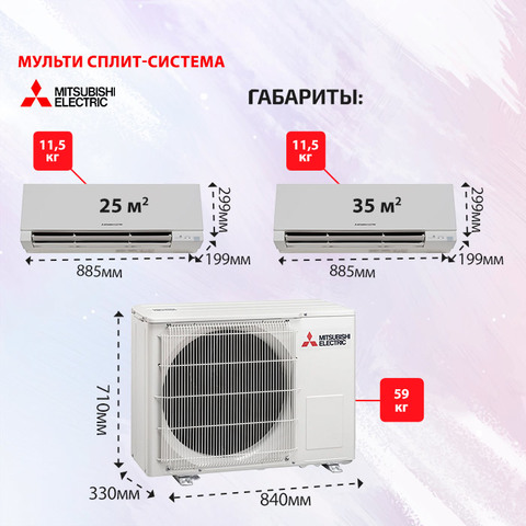 Mitsubishi Electric MSZ-EF25VGKx2 + MSZ-EF35VGK/ MXZ-4F72VF-4