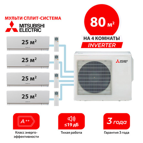 Мульти сплит система Mitsubishi Electric MSZ-EF25VGKx4/ MXZ-4F80VF (комплект)