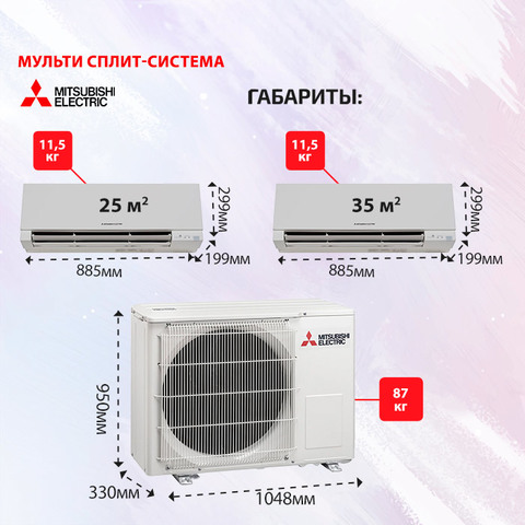 Mitsubishi Electric MSZ-EF25VGKx4 + MSZ-EF35VGK/ MXZ-6F120VF-4
