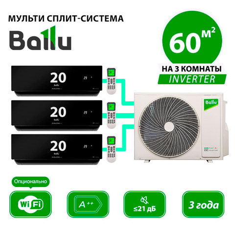 Мульти сплит система Ballu BSUI-FM/in-07HN8/EU_BLx3/ BA3OI-FM/out-21HN8/EU (комплект)