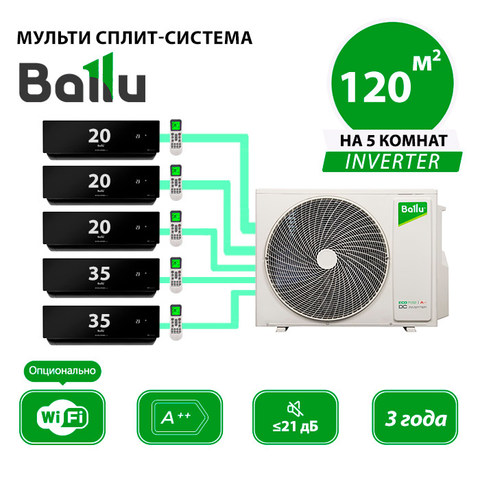 Мульти сплит система Ballu BSUI-FM/in-07HN8/EU_BLx3 + BSUI-FM/in-12HN8/EU_BLx2/ BA5OI-FM/out-42HN8/EU (комплект)