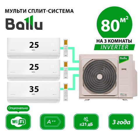 Мульти сплит система Ballu BSYI-FM/in-09HN8_V1/EUx2 + BSYI-FM/in-12HN8_V1/EU/ BM4OI-FM/out-28HN8_V1/EU (комплект)