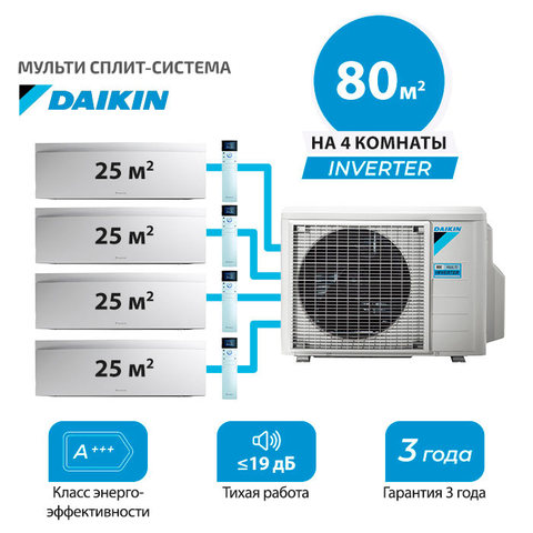 Мульти сплит система Daikin FTXJ25AW/S/Bx4/ 4MXM80A