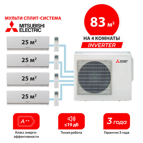 Мульти сплит система Mitsubishi Electric MSZ-EF25VGKx4/ MXZ-4F83VF (комплект)