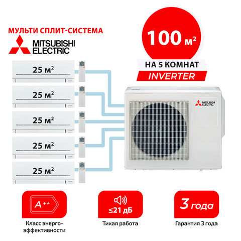 Мульти сплит система Mitsubishi Electric MSZ-AP25VGKx5/ MXZ-5F102VF (комплект)