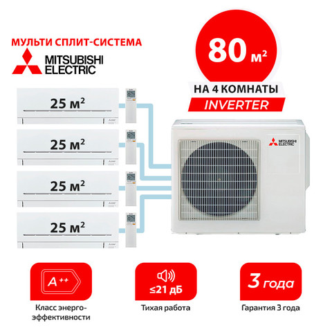 Мульти сплит система Mitsubishi Electric MSZ-AP25VGKx4 / MXZ-4F83VF (комплект)