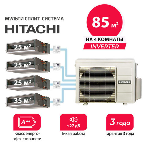 Мульти сплит система Hitachi RAD-25RPEx3 + RAD-35RPE/ RAM-90NP5E (комплект)