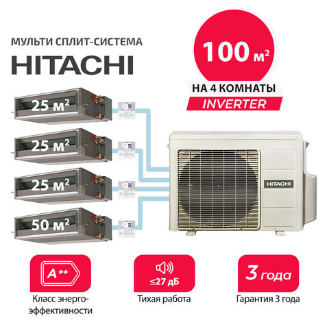 Мульти сплит система Hitachi RAD-25RPEx3 + RAD-50RPE/ RAM-110NP5E (комплект)