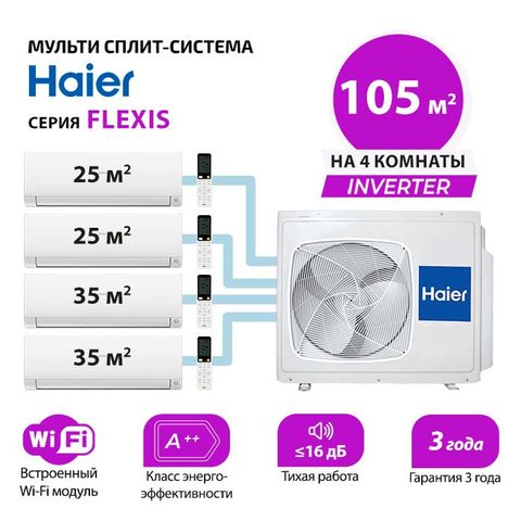 Мульти сплит система Haier AS25S2SF2FA-W/-G/-Bx2 + AS35S2SF2FA-W/-G/-Bx2/ 5U105S2SS5FA (комплект)