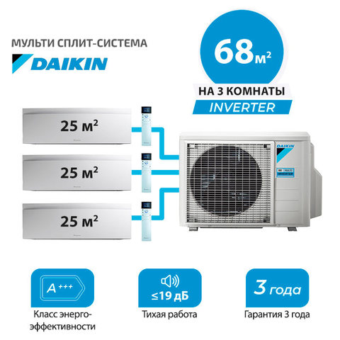 Мульти сплит система Daikin FTXJ25AW/S/Bx3/ 3MXM68A